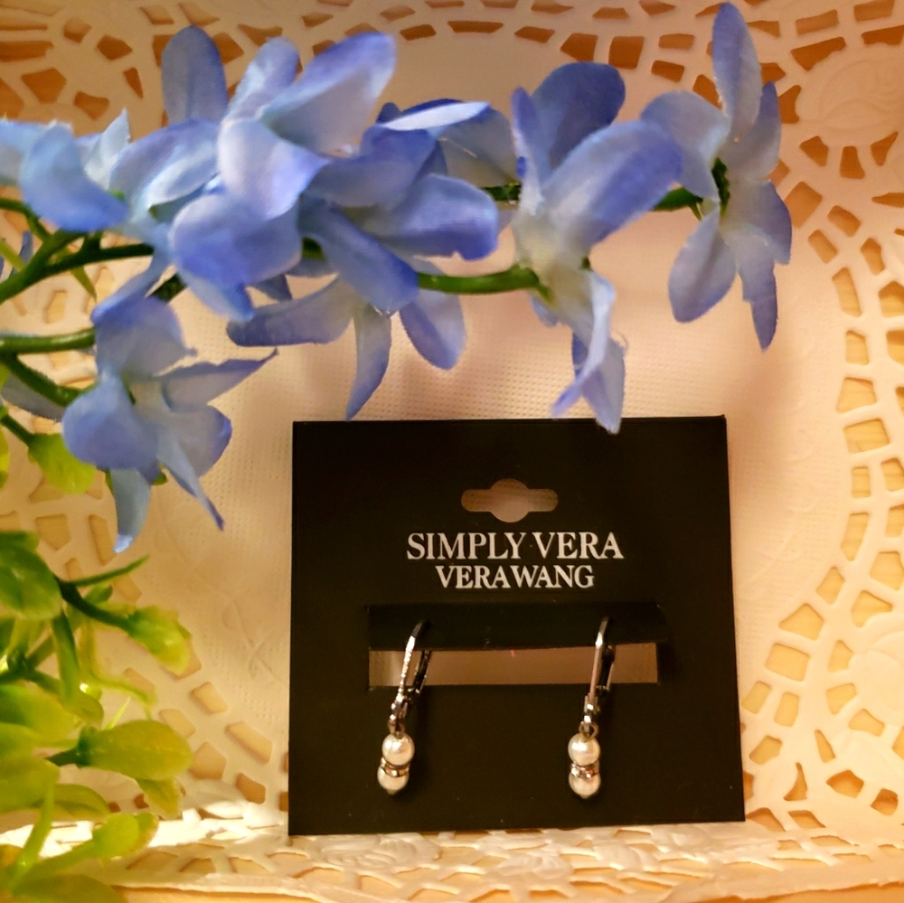 Vera Wang Simulated Pearl/Crystal Drop Earrings